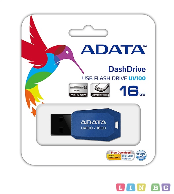 ADATA Флаш памет 16GB USB 2 0 UV100 синя AUV100-16G-RBL