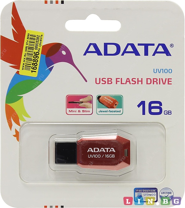 ADATA Флаш памет 16GB USB 2 0 UV100 червена AUV100-16G-RRD