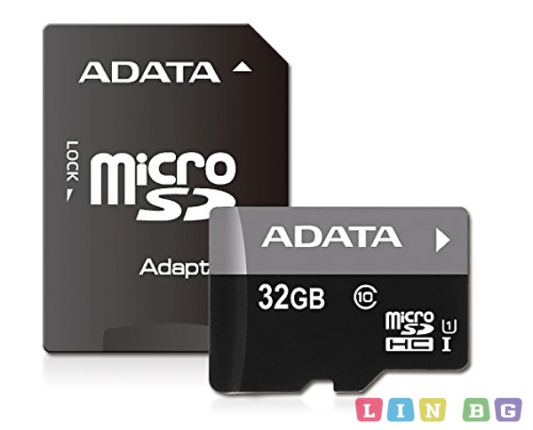 MicroSD ADATA 32GB с SD адаптер AUSDH32GUICL10-RA1