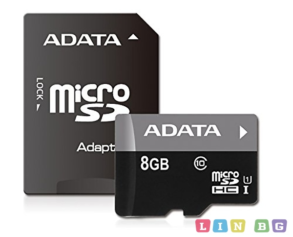 MicroSD ADATA 8GB с SD адаптер AUSDH8GUICL10-RA1