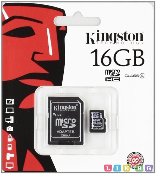 MicroSD Kingston 16GB с SD адаптер SDC416GB