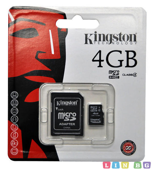 MicroSD Kingston 4GB с SD адаптер SDC44GB