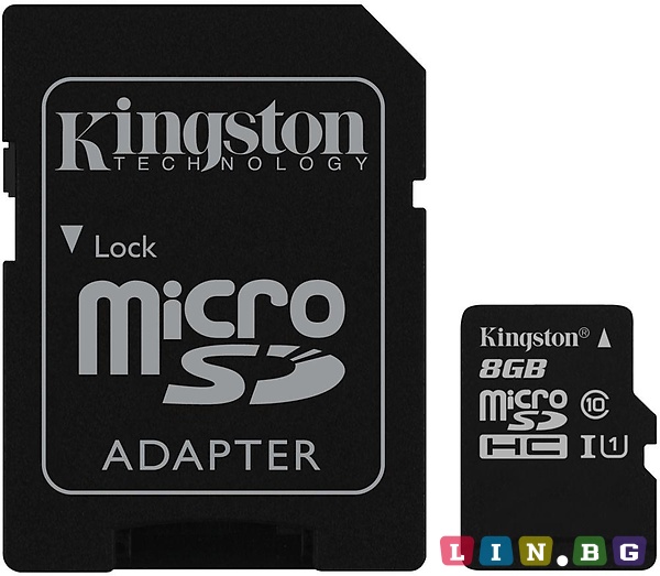 MicroSD Kingston 8GB с SD адаптер SDC10G28GB