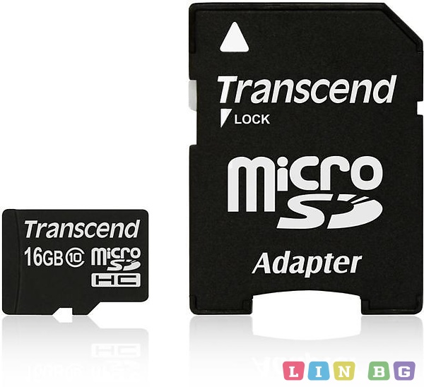 MicroSD Transcend 16GB с SD адаптер TS16GUSDHC10