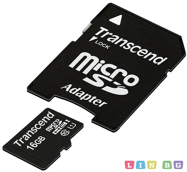 MicroSD Transcend 16GB с SD адаптер TS16GUSDHC4
