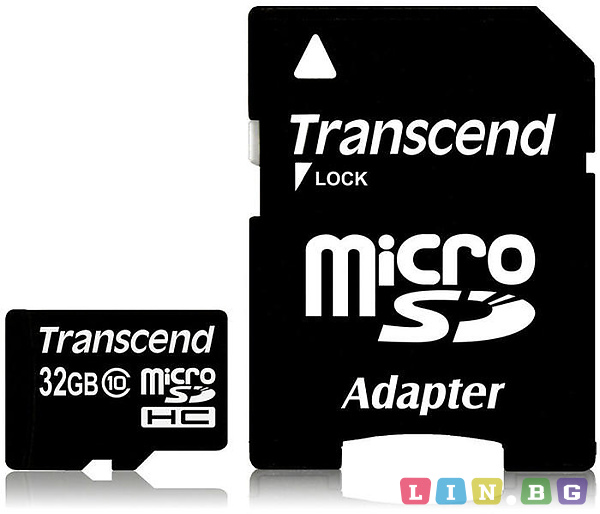 MicroSD Transcend 32GB с SD адаптер TS32GUSDHC10