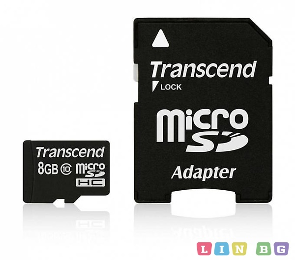 MicroSD Transcend 8GB с SD адаптер TS8GUSDHC10
