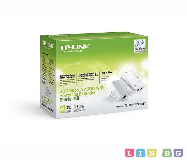 TP LINK TL WPA4220KIT N300 AV500 Wireless Powerline Extender адаптер