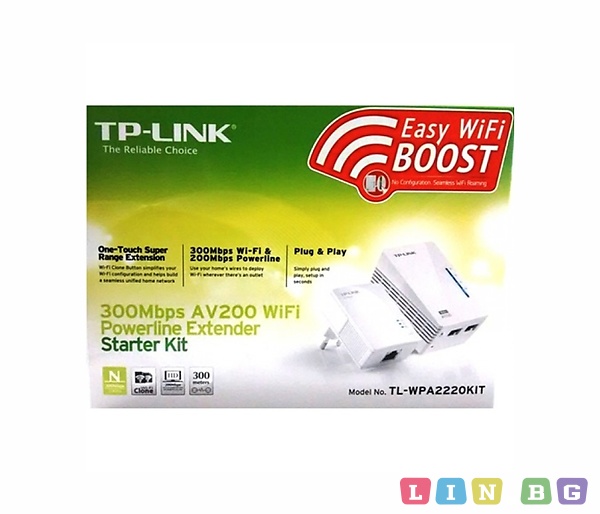 TP LINK TL WPA2220KIT N300 Wireless Powerline Extender адаптер