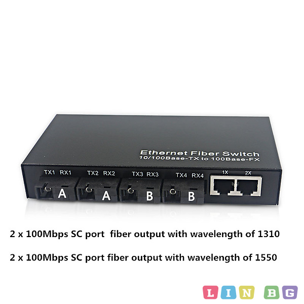 Optical Fiber Switch 4бр VLAN порта 2бр rj45 порта 100mbit single fiber