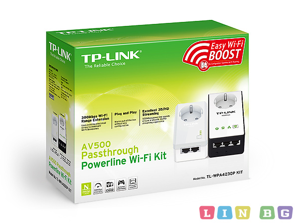 TP-Link TL-WPA4230P KIT AV500 Passthrough Powerline Wi-Fi Kit Адаптер за мрежа