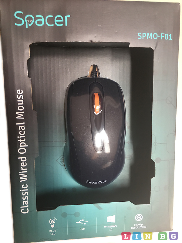 USB мишка SPACER SPMO-F01 1000DPI със синя LED подсветка