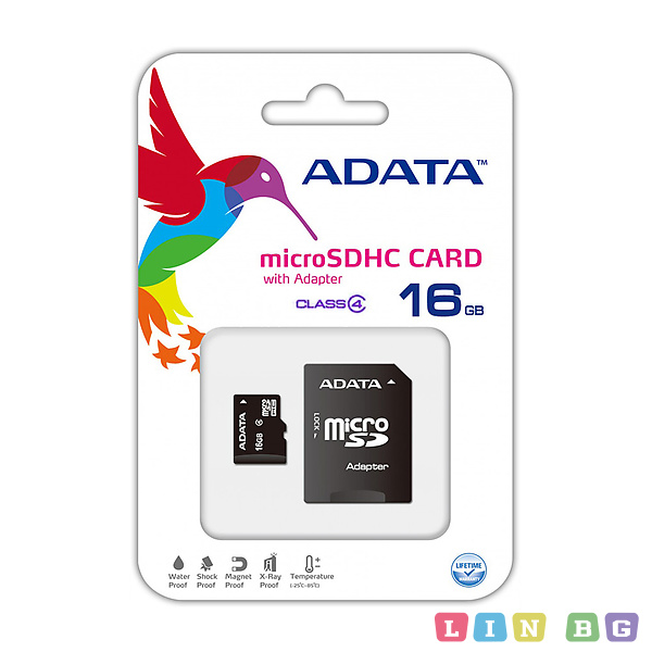Adata microSDHC AUSDH16GCL4-RA1, 16GB, Клас 4 SD Карта памет